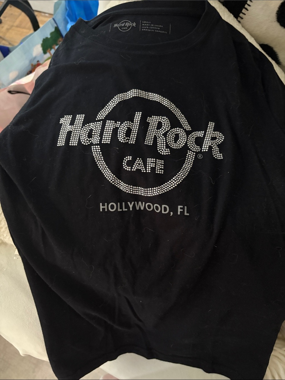 Hard Rock Cafe Black Tee with Silver Stud Logo - Hollywood, FL
